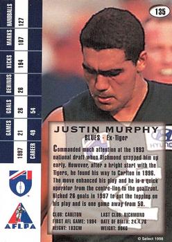 1998 Select AFL Signature Series #135 Justin Murphy Back